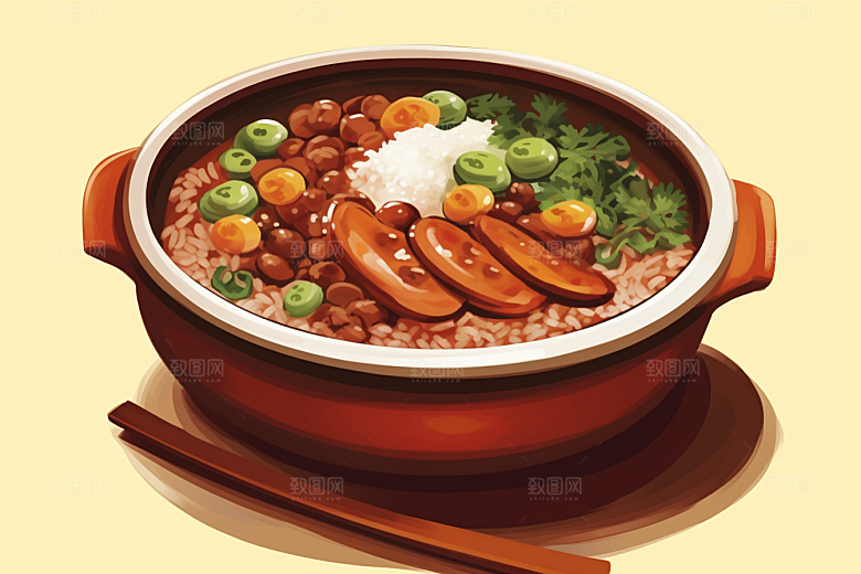 木桶饭煲仔饭高清插画