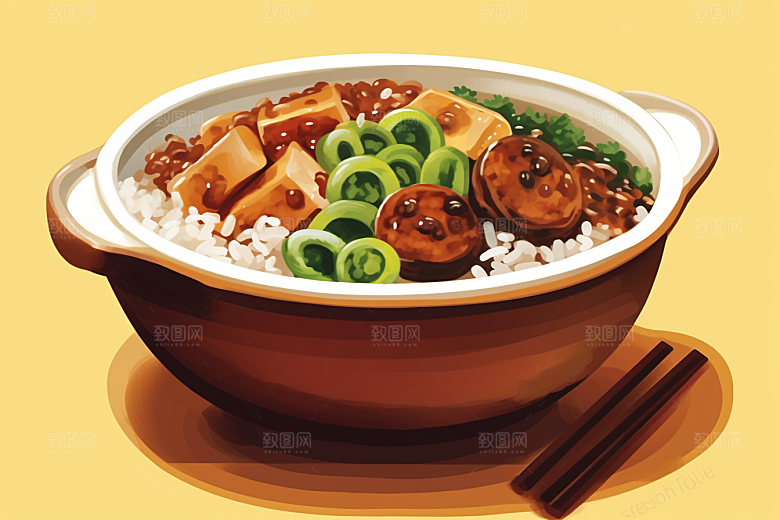 木桶饭手绘高清插画