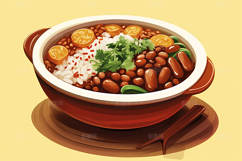 木桶饭主食手绘插画