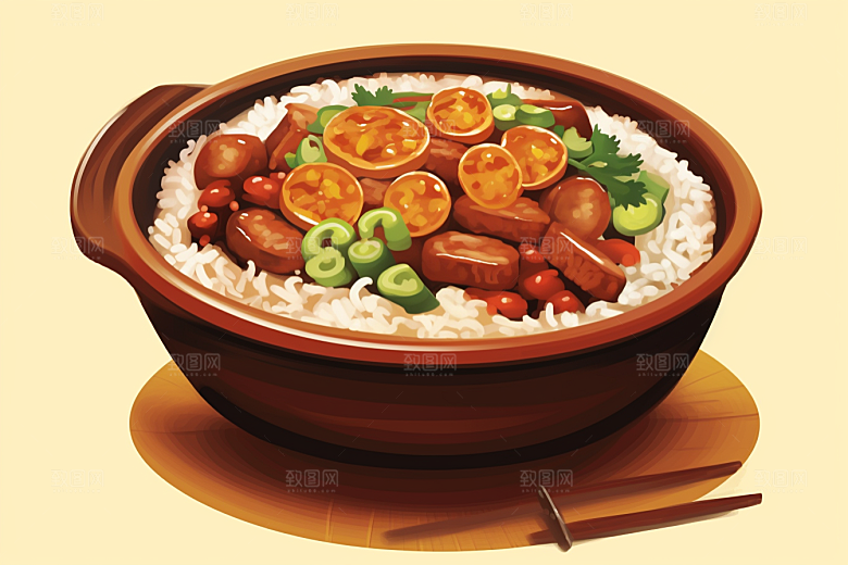 木桶饭主食地方特色插画