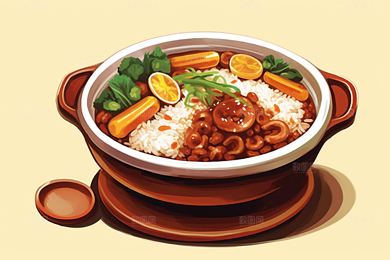 木桶饭菜饭高清插画