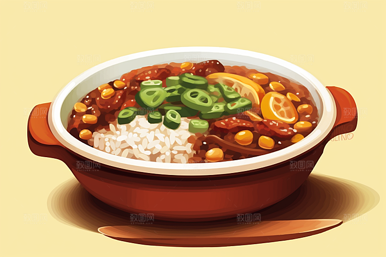 木桶饭手绘主食插画