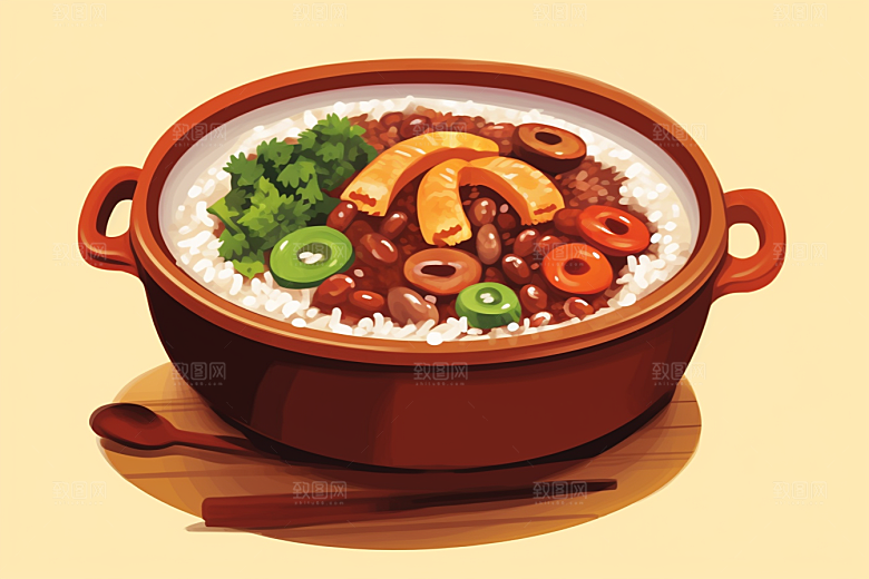 木桶饭地方特色美食插画