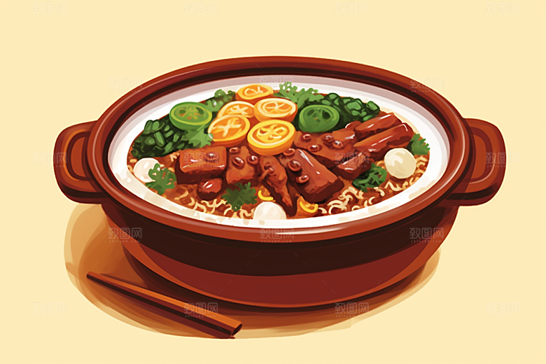 木桶饭好吃热气腾腾插画