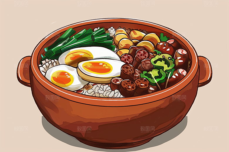 木桶饭地方特色美味插画
