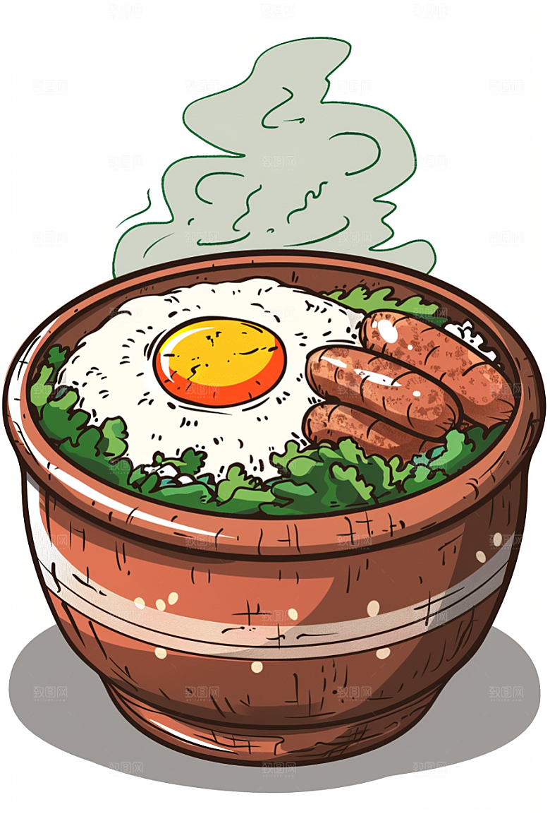 木桶饭主食煲仔饭插画