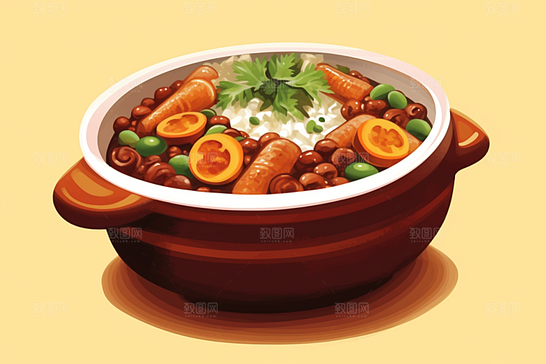 木桶饭好吃热气腾腾插画