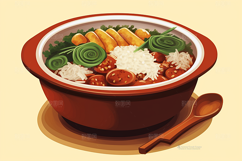 木桶饭菜饭拌饭插画