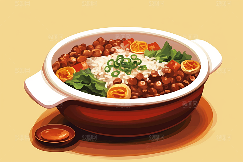 木桶饭主食美食插画