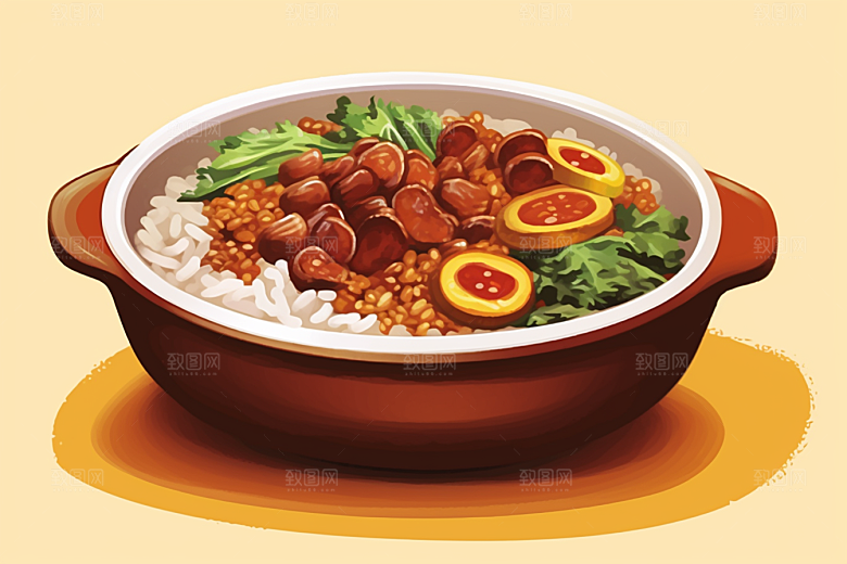 木桶饭菜饭好吃插画