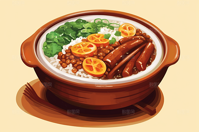 木桶饭好吃菜饭插画