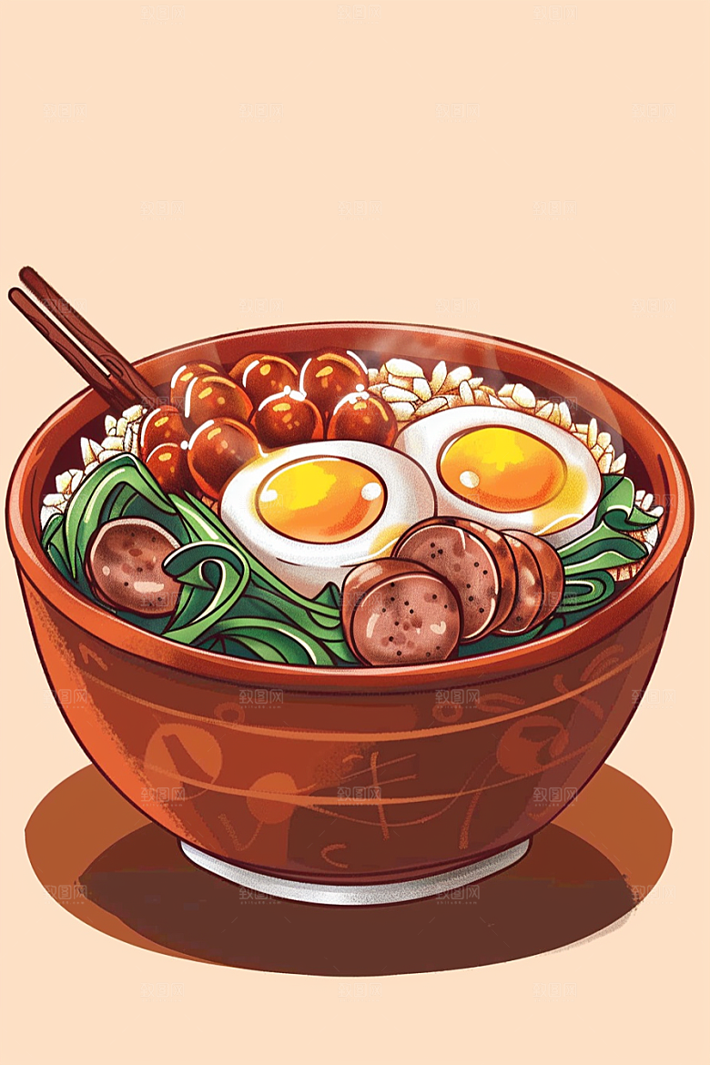 木桶饭主食菜饭插画