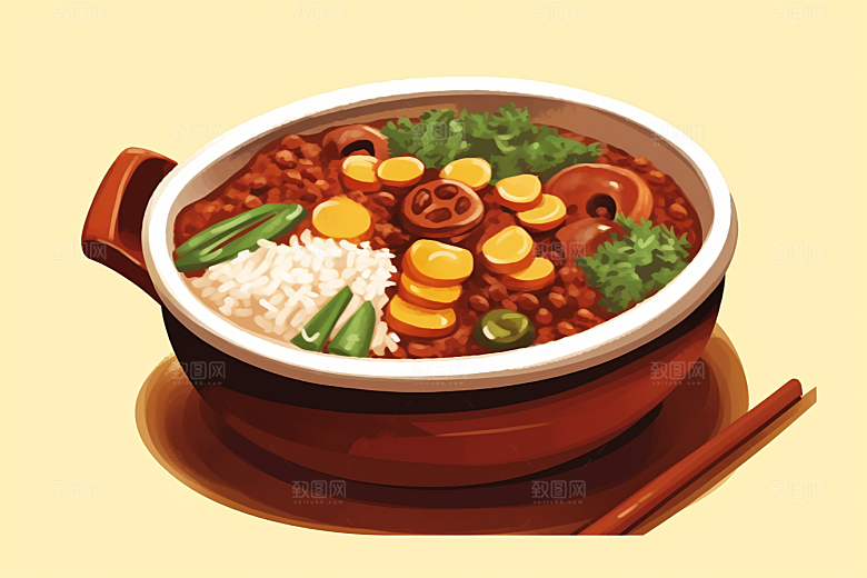木桶饭地方特色主食插画