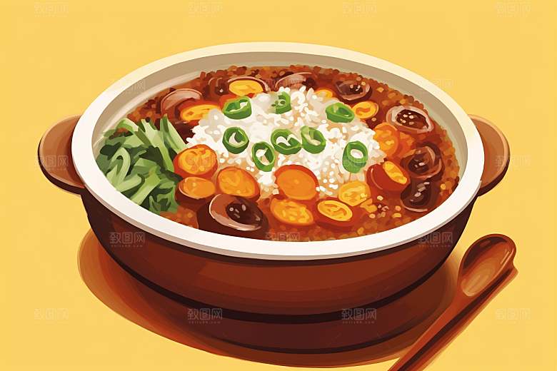 木桶饭美食拌饭插画