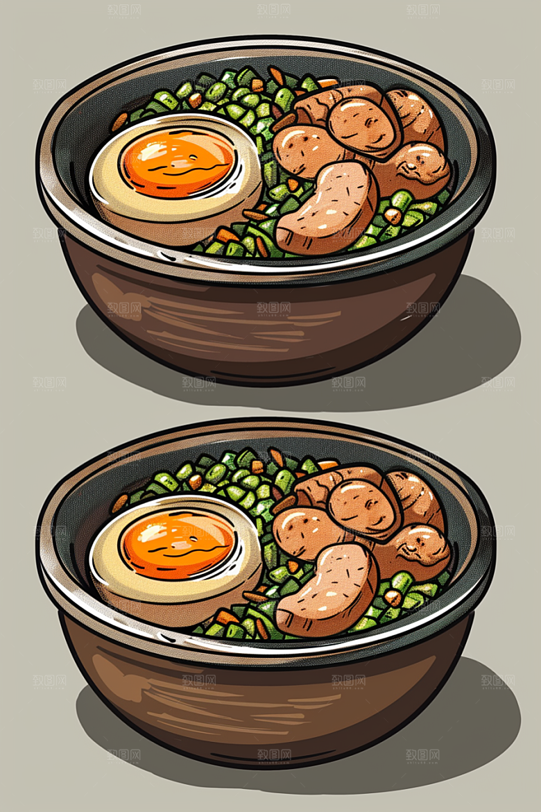 木桶饭高清拌饭插画