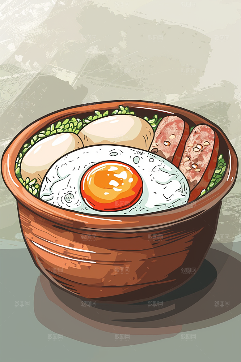木桶饭高清美食插画