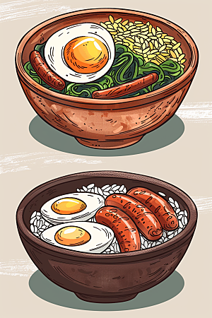 木桶饭地方特色美食插画