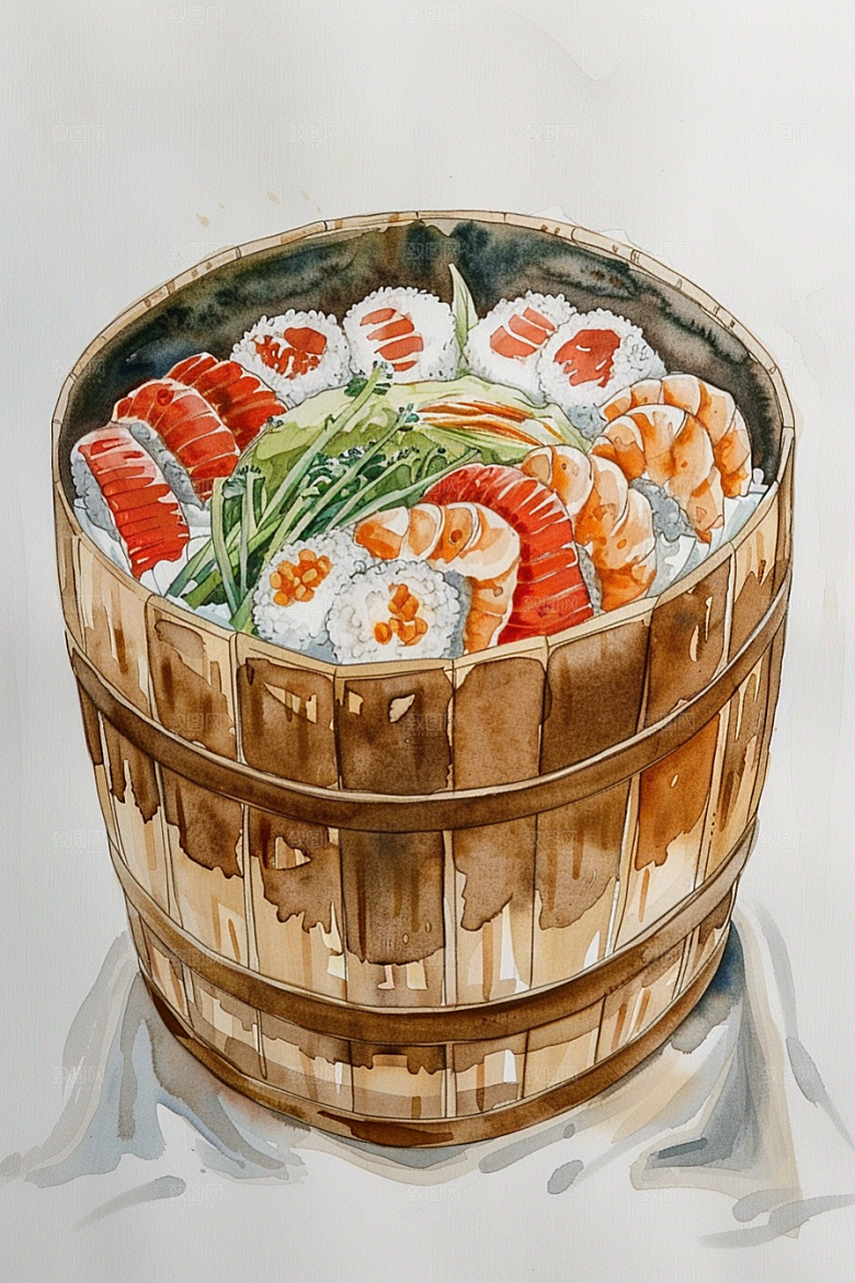 木桶饭美食主食插画