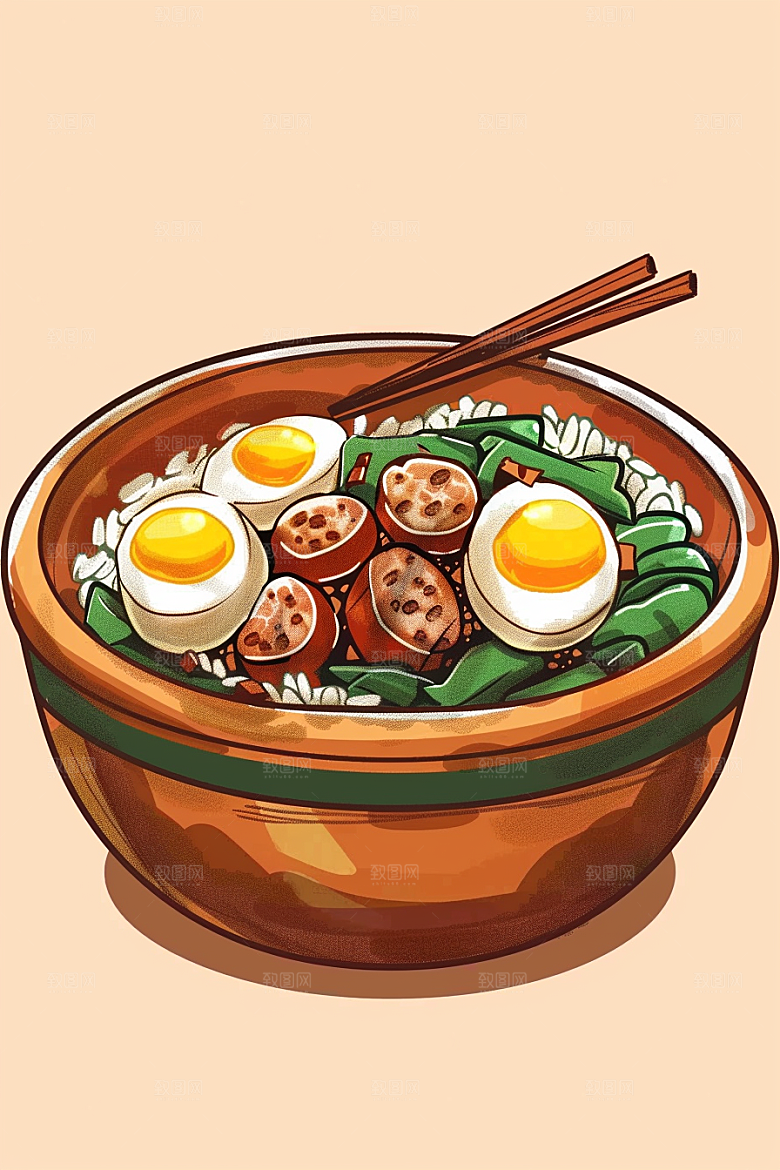 木桶饭美味好吃插画