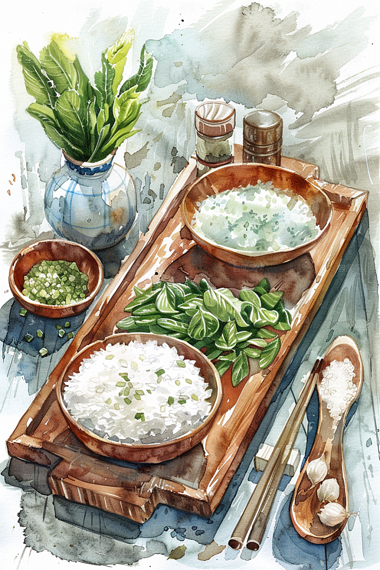 木桶饭煲仔饭主食插画
