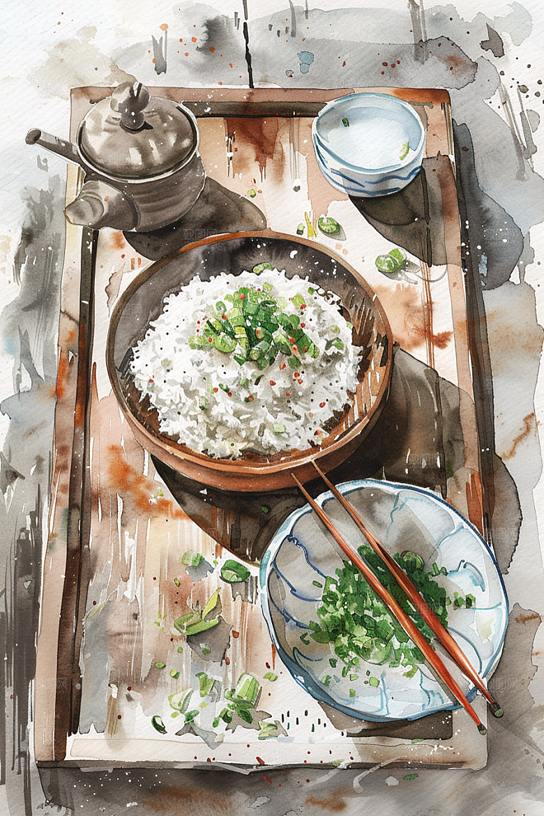 木桶饭高清主食插画
