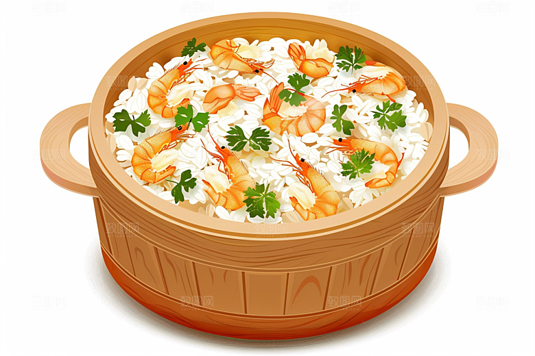 木桶饭美食热气腾腾插画