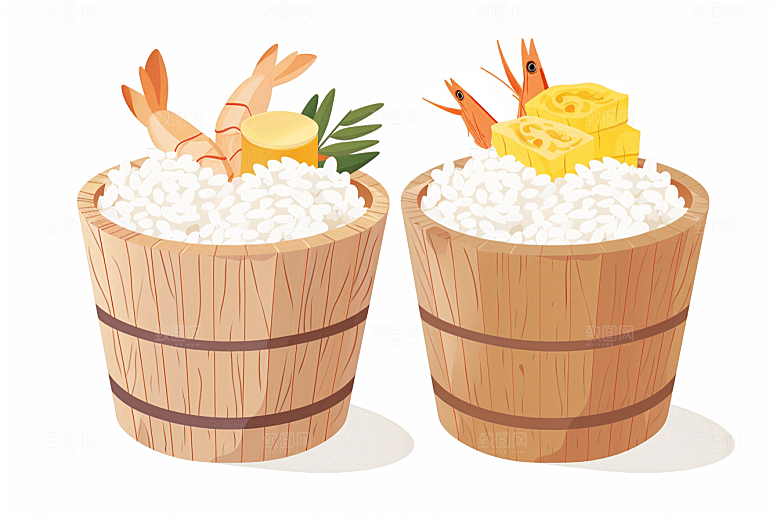 木桶饭拌饭煲仔饭插画