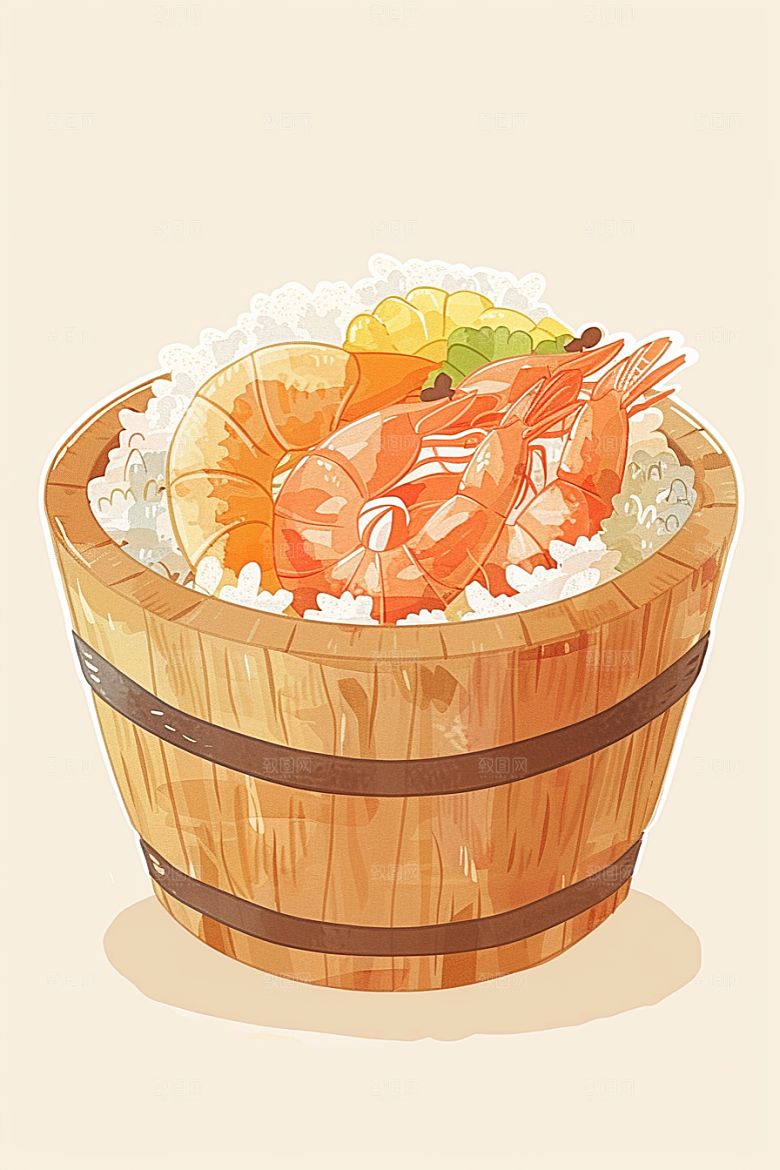 木桶饭美味拌饭插画