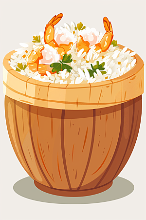 木桶饭美味美食插画
