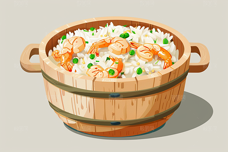 木桶饭热气腾腾高清插画