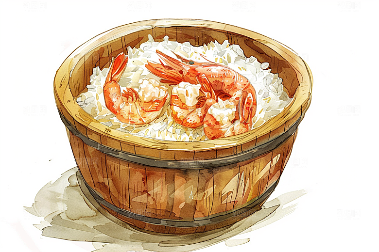 木桶饭美食地方特色插画