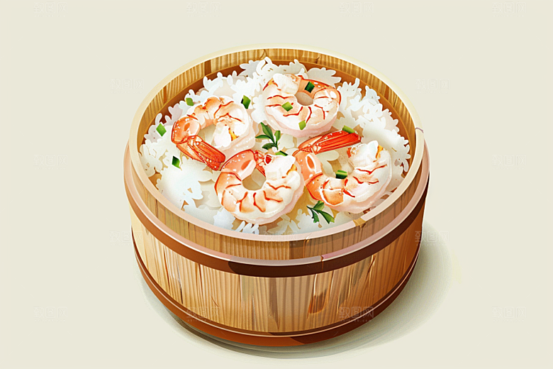 木桶饭地方特色热气腾腾插画