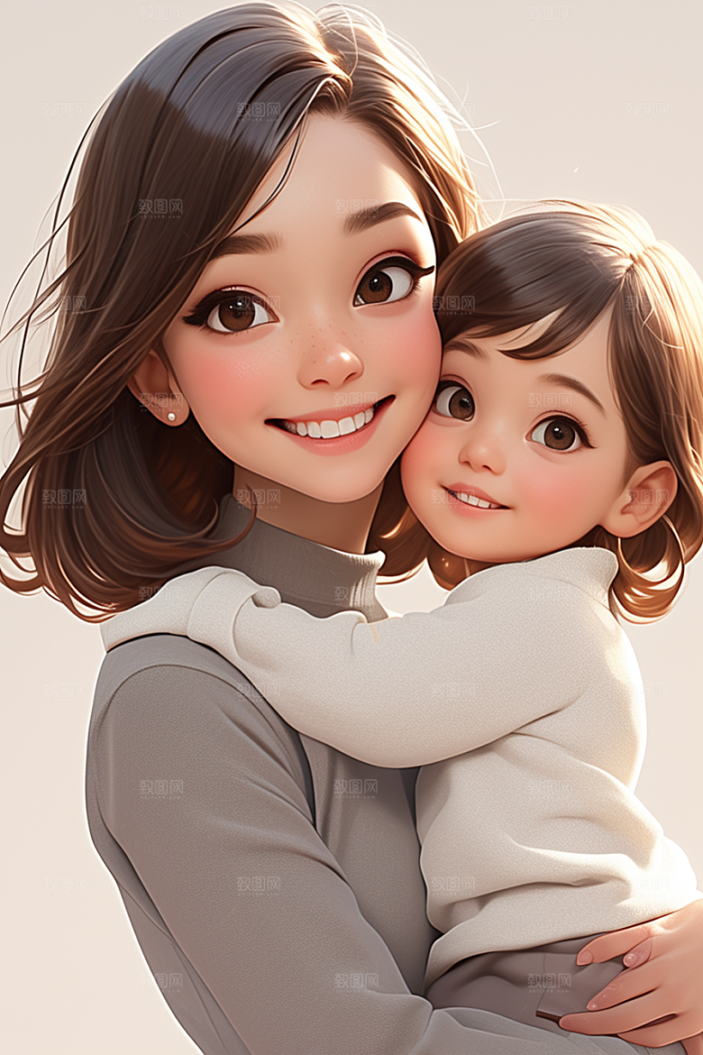 母亲和孩子人物亲子模型