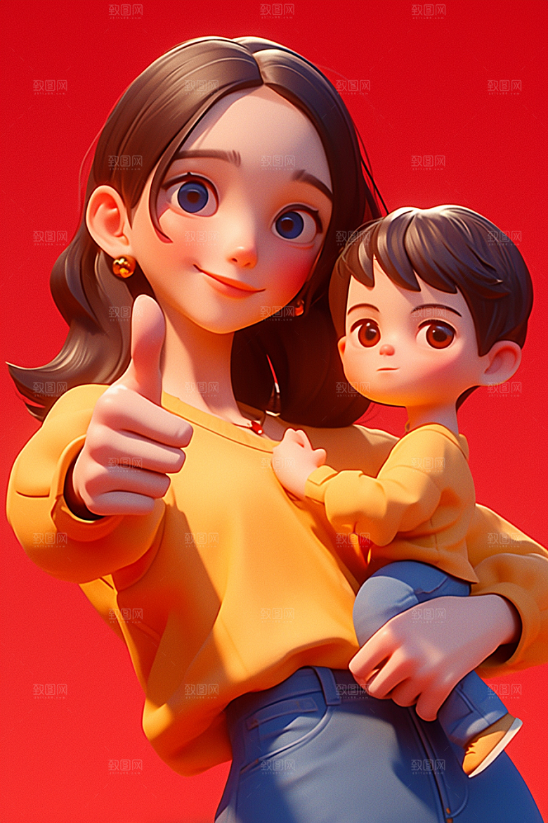 母亲和孩子亲情母亲节模型