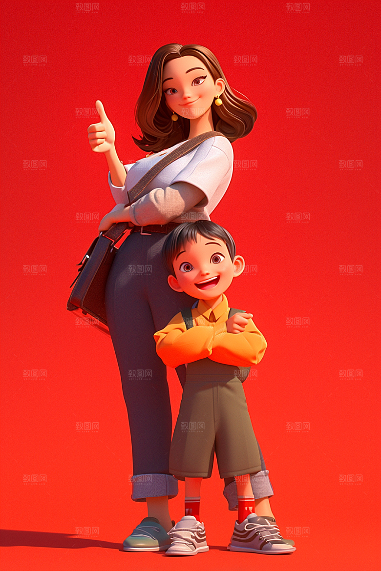 母亲和孩子立体人物模型