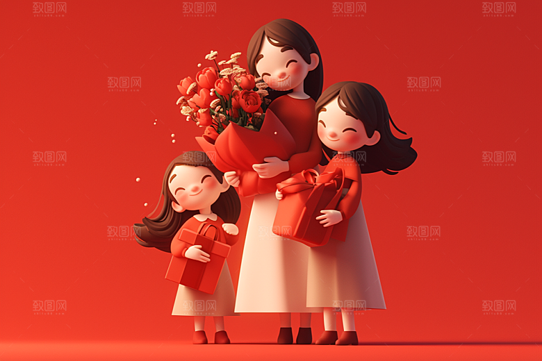 母亲和孩子母亲节温情模型