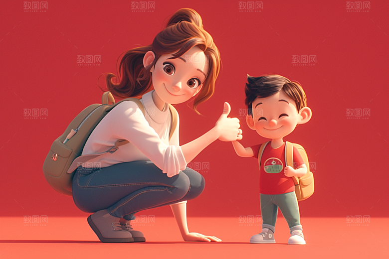 母亲和孩子亲子温馨模型
