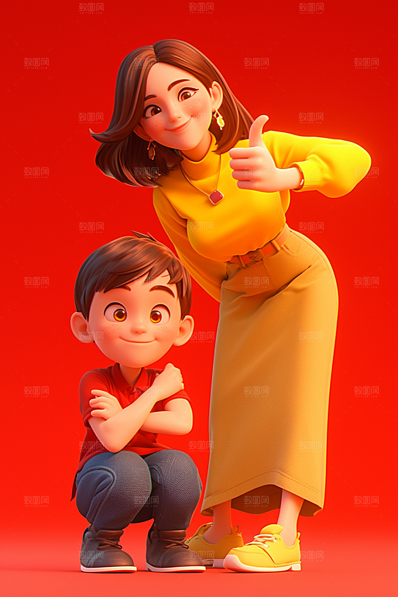母亲和孩子温情亲子模型