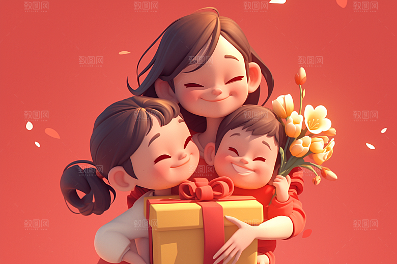 母亲和孩子亲情立体模型