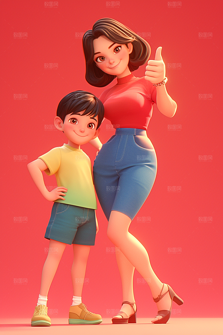 母亲和孩子人物立体模型