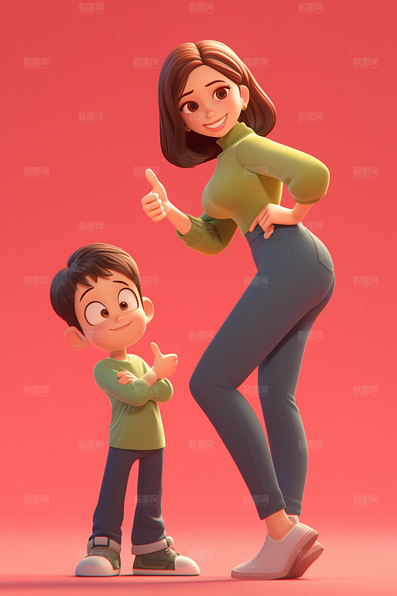 母亲和孩子家庭温馨模型
