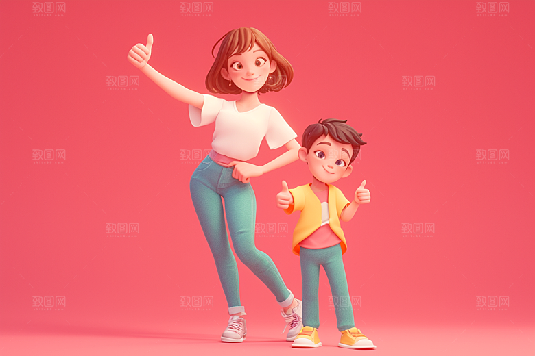 母亲和孩子温馨亲子模型