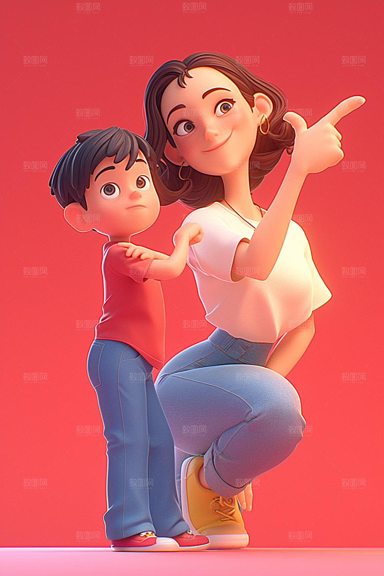 母亲和孩子立体3D模型