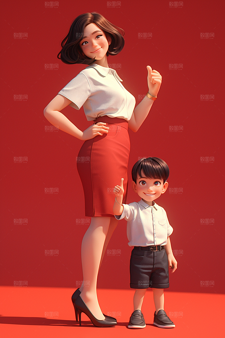 母亲和孩子3D温情模型