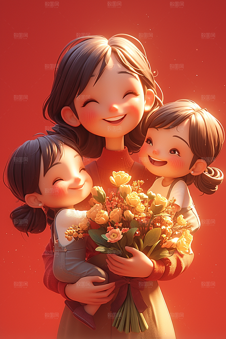 母亲和孩子母亲节温馨模型