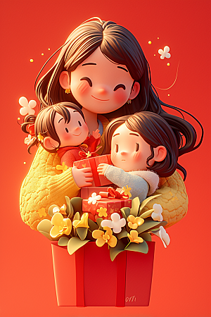 母亲和孩子母爱母亲节模型