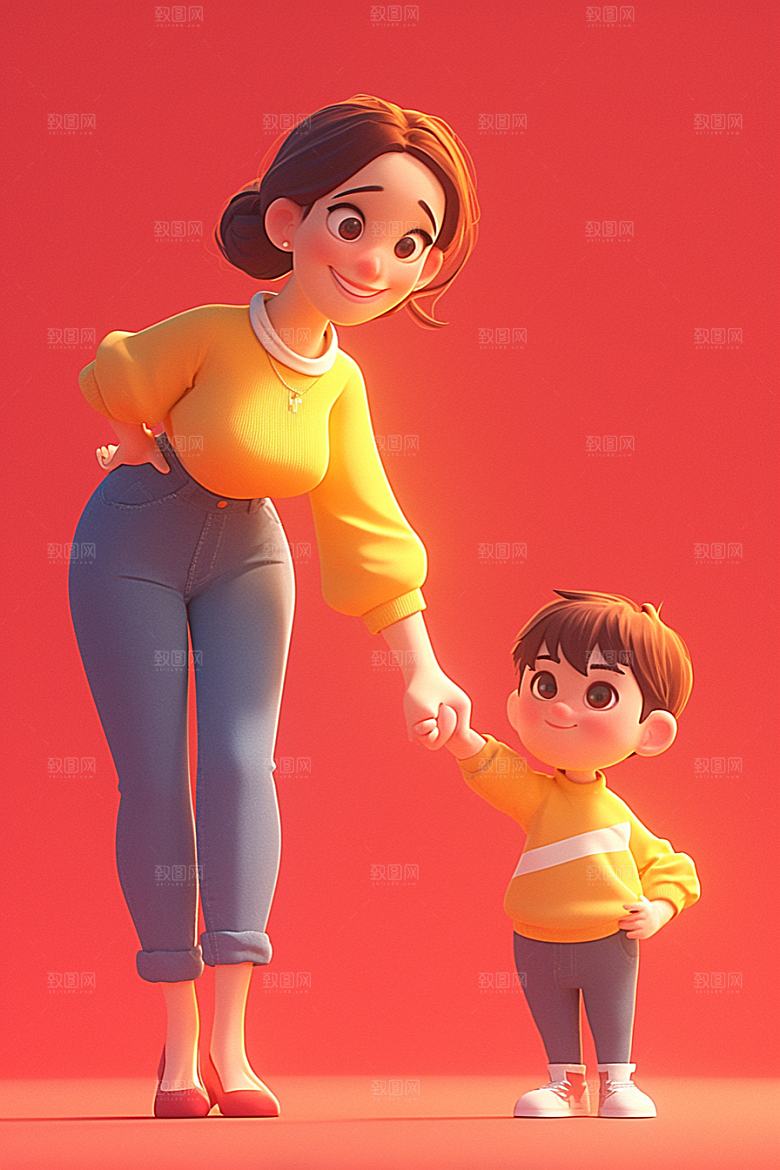 母亲和孩子人物家庭模型