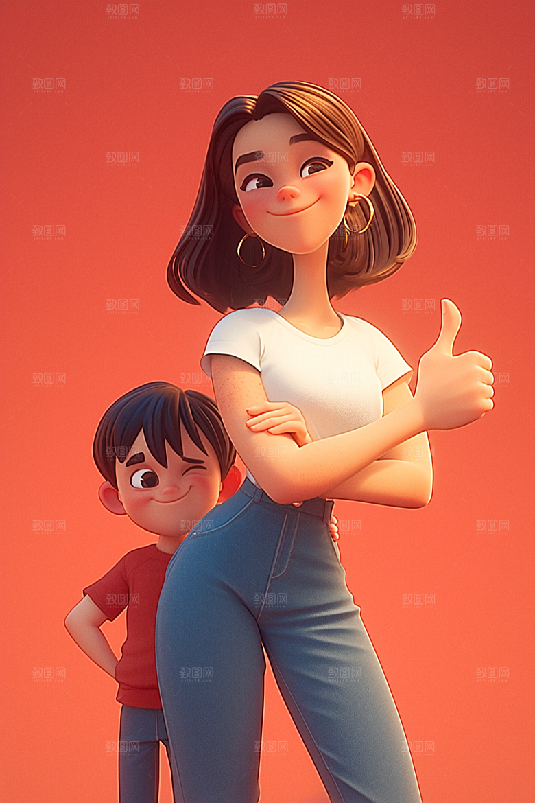 母亲和孩子温情立体模型