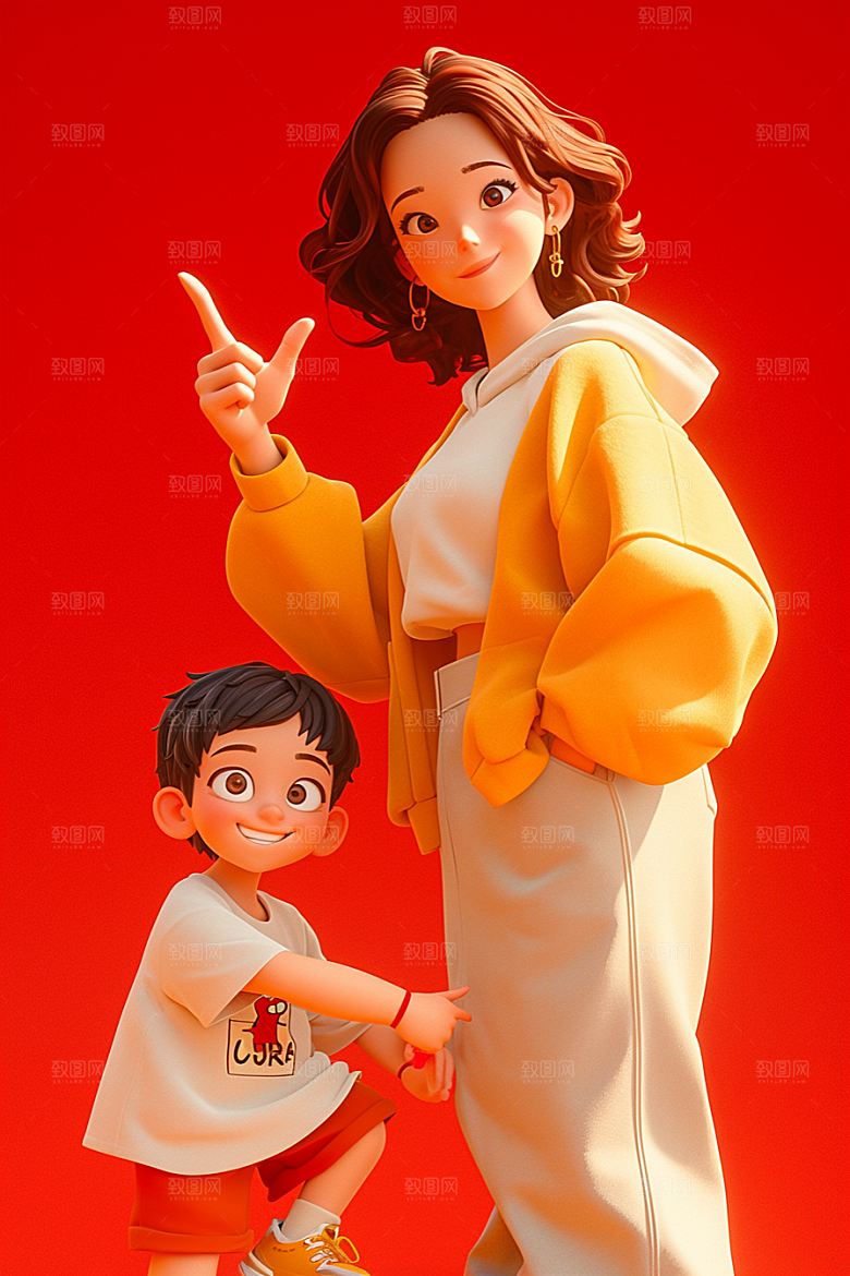 母亲和孩子3D亲子模型