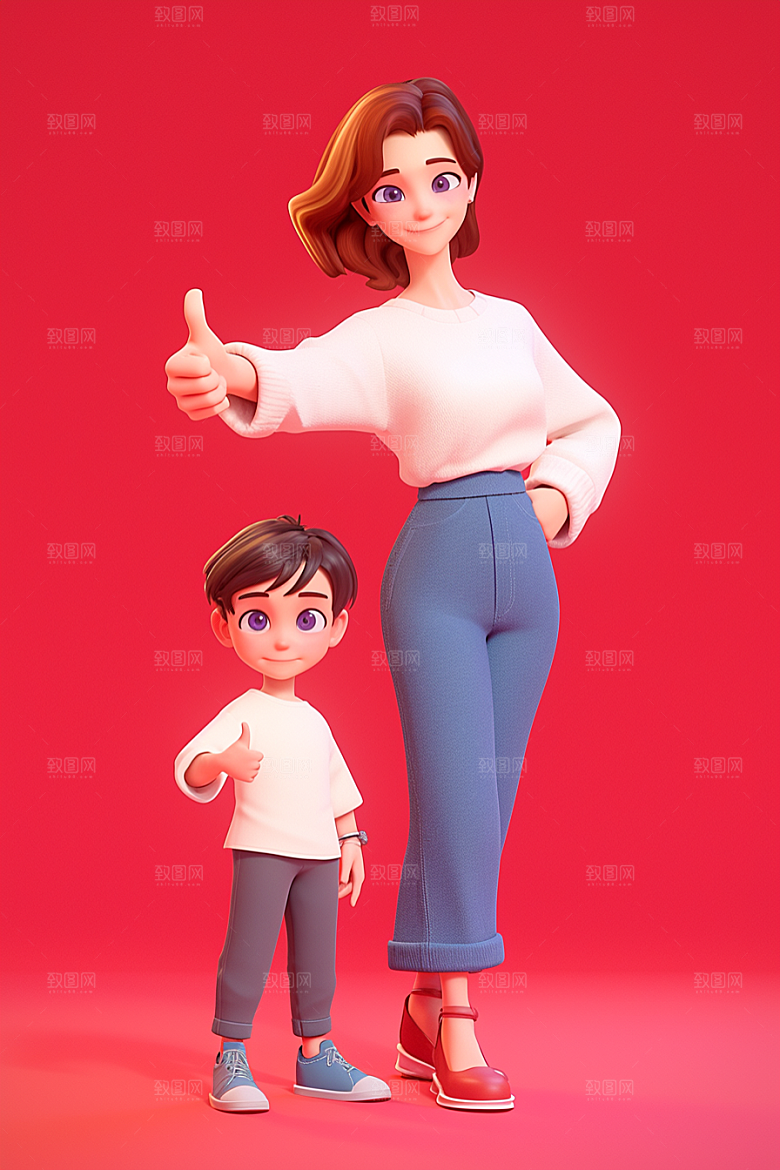 母亲和孩子温情3D模型